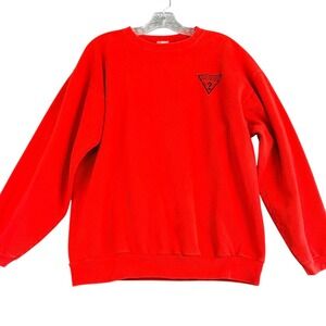 Vintage Guess Sweatshirt Red Logo Crewneck‎ Pullover Mens Size Large 80s 90s